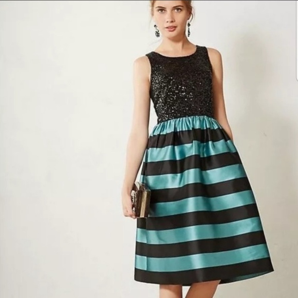 Leifsdottir Anthropologie Starlit Stripes Silk‎ Blend Sequin Dress Size 4